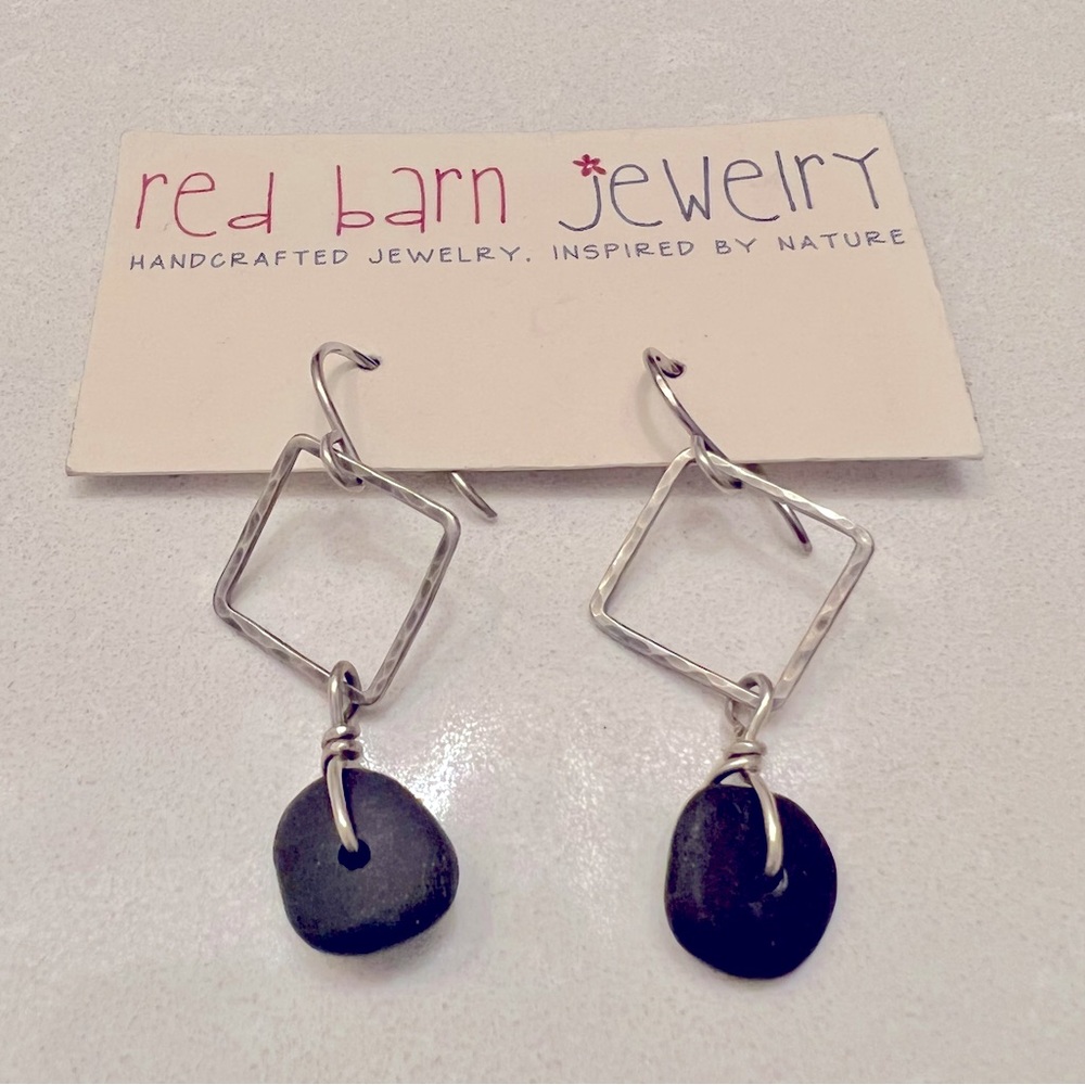 Handmade river rock and hammered silver earrings